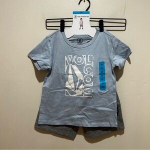 NWT Volcom Kids 2-Piece Set - Light Blue T-Shirt and Grey Shorts - Boy’s Size 4T